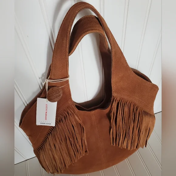 Lucky Brand Nyra Brown Fringe Suede Tote Bag NWT - Picture 7 of 9
